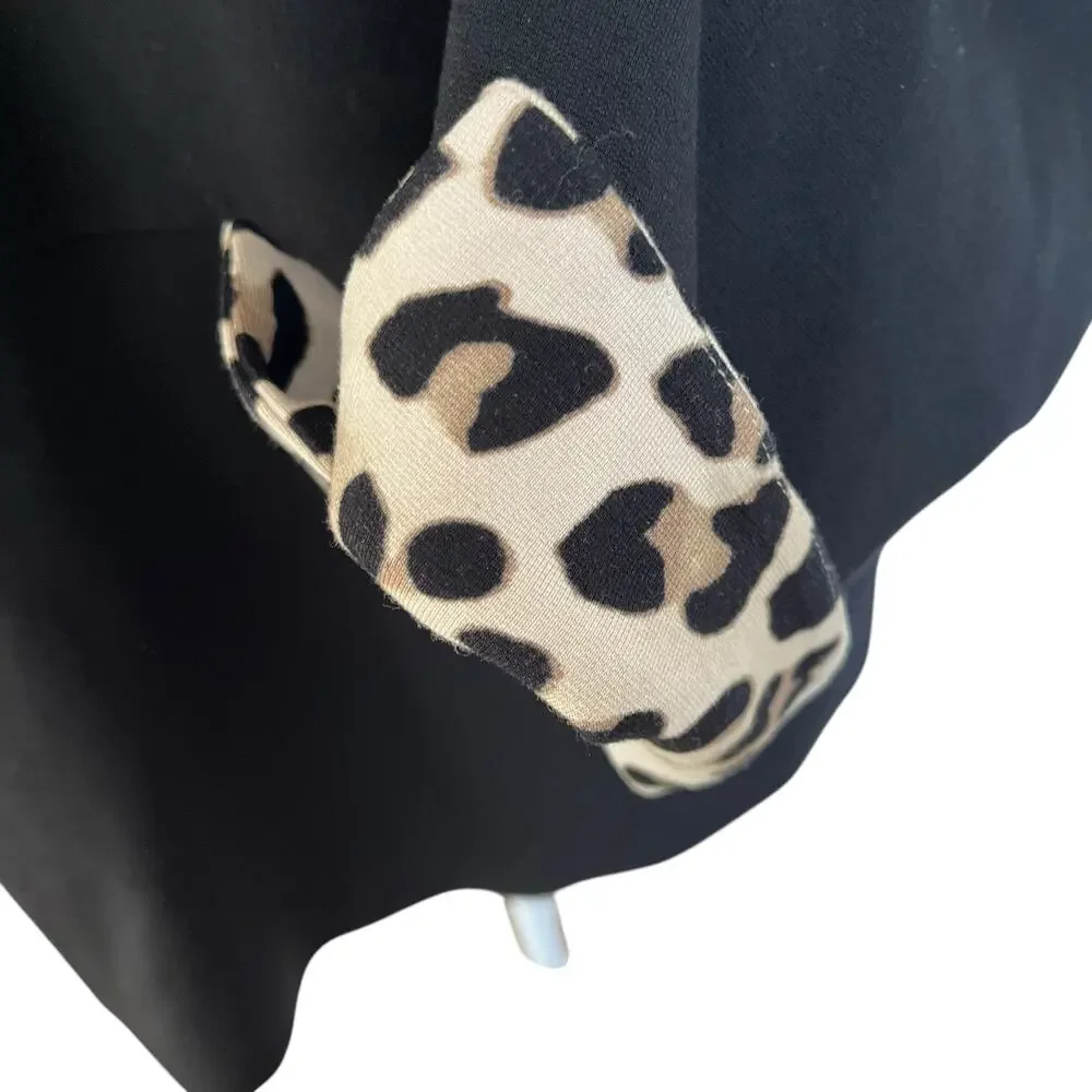 Chico's Jacket Women's 2P Large Petite Black Leopard Trim Military Open Lined